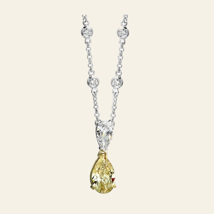 Yellow Pear Bezel Necklace