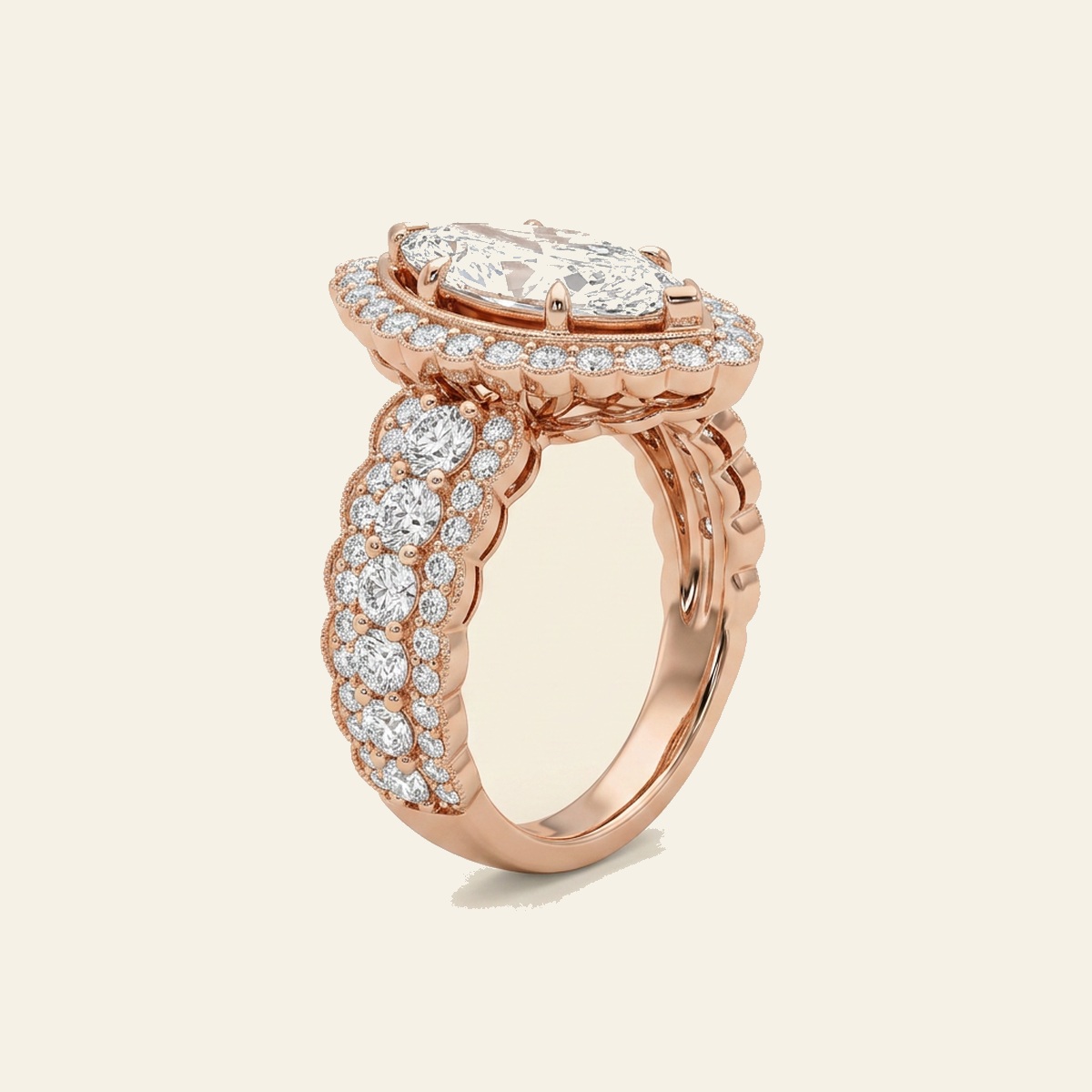 Rose Marquise Scallop Halo
