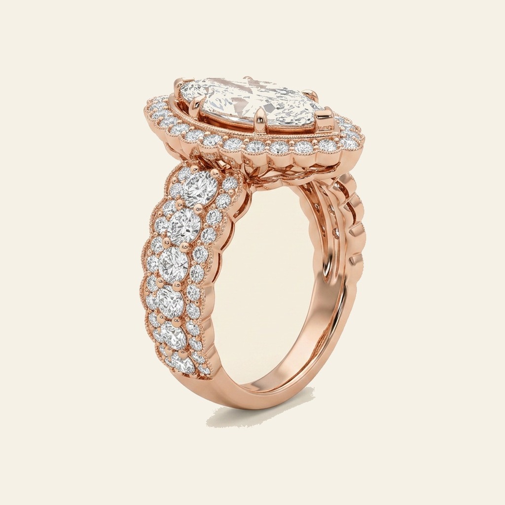 Rose Marquise Scallop Halo