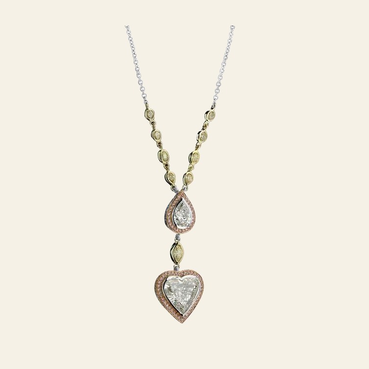Tricolor Heart & Pear Necklace